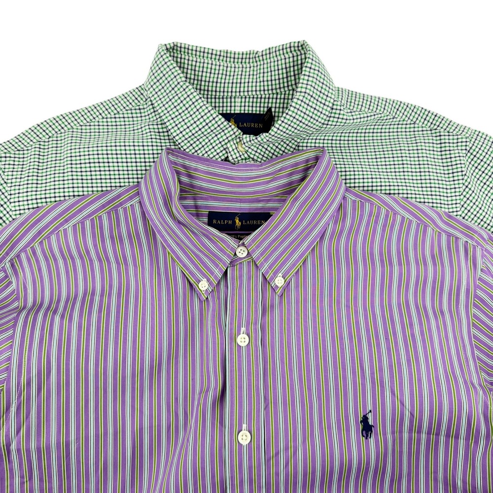 Ralph Lauren Button Down Mens XL Cotton Stripe/Plaid Shirts Lot Of 2 Classic